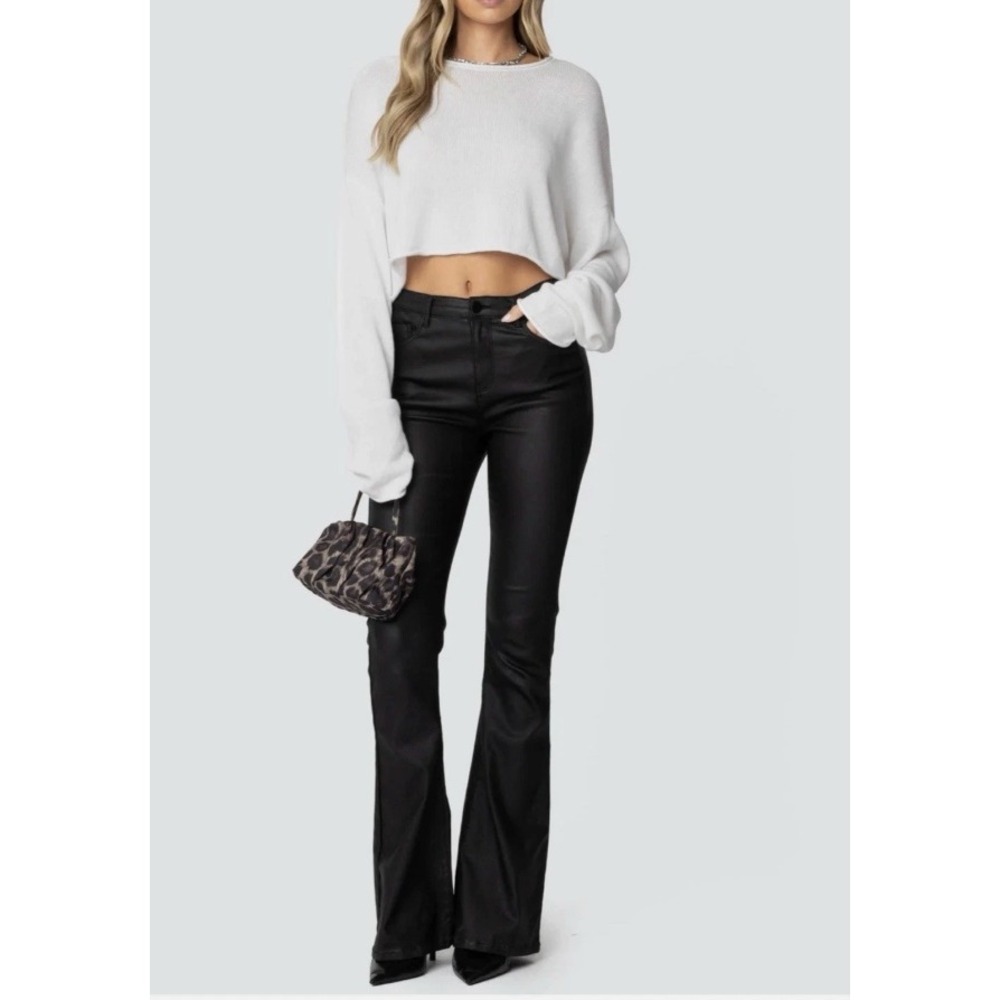 Edikted Luna Faux Flare Black‎ Leather Jeans Women's XL Y2K Dark rave Streetwear